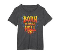 Heavy Metal Born to Raise Hell Rocker Rebel Slogan T-Shirt, Women's Plus, Dark Heather Grey, 1X