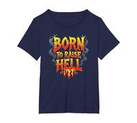 Heavy Metal Born to Raise Hell Rocker Rebel Slogan T-Shirt, Women's Plus, Navy, 1X