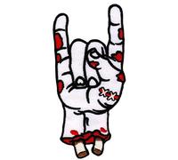 Heavy Metal Hand White Iron-On or Sew On Patch Iron-On Patch for Clothes Embroidered Iron-On Patch Applique Rock N Roll Music Zombie Devil Horn Patch Size 5.0 x 10.5 cm