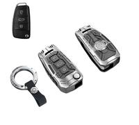 Heavy Metal Key Fob Cover Case Protector for Audi, Keychain, Accessories for Audi A1 A3 A4 A5 A6 Q3 Q5 Q7 TT S3 R8(Tpye C-Silver)