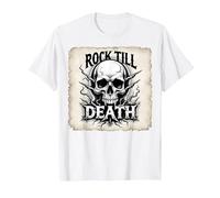 Heavy Metal Rock Till Death Skull Graphic T-Shirt, Men, White, 4XL