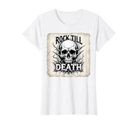 Heavy Metal Rock Till Death Skull Graphic T-Shirt, Women, White, S