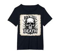 Heavy Metal Rock Till Death Skull Graphic T-Shirt, Women's Plus, Black, 5X