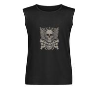 Heavy Metal Skull Biker Tattoo Rock Music Guitar Angel Wings Sleeveless T-Shirt Black Mens Vests Top M