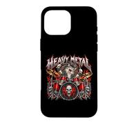 HEAVY METAL Wild Cat Drummer Flaming Drum Kit Skull Music Case for iPhone 16 Pro Max