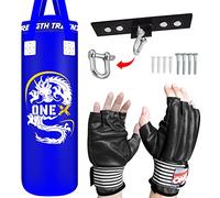 Heavy Punch Bag Boxing Training, Filled 3ft Heavy Duty set, Ceiling Hook Cut Gloves, Kickboxing MMA Grappling Muay Thai Karate BJJ, Home Gym Fitness Junior Training Bag (Blue)