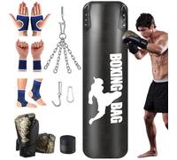 Heavy Punching Bag Hanging Set, 4FT Unfilled Boxing Bag for All Ages, Pro Training PU Leather Punch Bag with Gloves, Wristband, Hanging Chain for MMA Kickboxing Grappling Muay Thai Karate Home Fitness