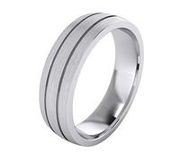 Heavy Solid Sterling Silver 6mm Unisex Wedding Band Comfort Fit Domed Ring Two Grooves Brushed Surface (T)