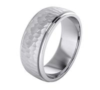 Heavy Solid Sterling Silver 8mm Hammered Unisex Wedding Band Comfort Fit Ring Raised Center Polished Sides (T)