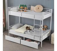 Heavy Stable Metal Bunk Bed Frame Single Loft Sleeper W/ Two Drawers & Ladder