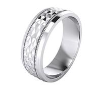 Heavy Sterling Silver 7mm Mens Wedding Band Diamond Cut Sparkle Patterned Ring Comfort Fit Polished (X)