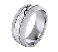 Heavy Sterling Silver 8mm Mens Wedding Band Arrow Patterned Ring Comfort Fit Brushed (Z+3)