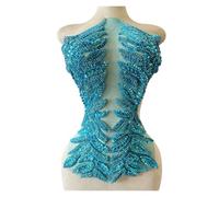 Heavy Stitching Bright Diamond Lace Appliques Accessory Hand Beading Diamond Embellishment 1pc (Sky blue)