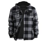 Heavy Thick Flannel Plaid Jacket Sherpa Fleece Lined Hoodies for Men Zip Up Winter Warm Coat Buffalo Zipper Sweatshirt, Grey, XXXL