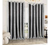 Heavy Thick Velvet Curtains Glitzy Printed Eyelet Ring Top Blackout Thermal Insulated Pair Panels for Bedroom Living Room Window Drapes (Silver, 66 x 72 in (168 x 183 cm))
