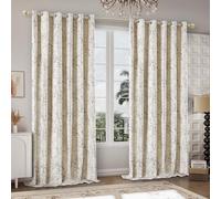 Heavy Thick Velvet Curtains Glitzy Printed Eyelet Ring Top Blackout Thermal Insulated Pair Panels for Bedroom Living Room Window Drapes (Cream, 90 x 72 in (228 x 183 cm))