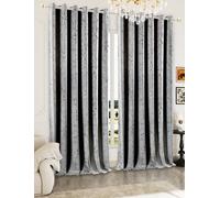 Heavy Thick Velvet Curtains Glitzy Printed Eyelet Ring Top Blackout Thermal Insulated Pair Panels for Bedroom Living Room Window Drapes (Silver, 90 x 72 in (228 x 183 cm))