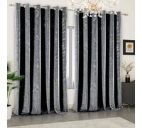 Heavy Thick Velvet Curtains Glitzy Printed Eyelet Ring Top Blackout Thermal Insulated Pair Panels for Bedroom Living Room Window Drapes (Grey, 90 x 72 in (228 x 183 cm))