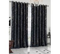Heavy Thick Velvet Curtains Glitzy Printed Eyelet Ring Top Blackout Thermal Insulated Pair Panels for Bedroom Living Room Window Drapes (Black, 46 x 90 in (117 x 228 cm))