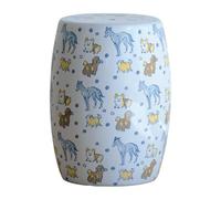 Heavy Underglaze Color Puppy Ceramic Drum Stool, Kaolin High Temp Porcelain Seat, Anti-Tip Multi-Purpose Accent Table, Indoor Entryway Patio Garden Decor(Light Blue Dog Print)