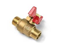 Heavy-Wall Brass Ball Valve with Red Butterfly Handle, 1/4“ to 3/4” Double Male Thread, Mini Shut-Off for Air Lines(1/4(DN8))