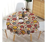 Heavy Weight Round Tablecloths 250cm, Cotton Linen Fabric Table Cloth for Dining Room, Dust-Proof Washable Table Cover, for Outdoor Picnic/Kitchen Dining/Farmhouse