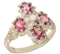 Heavy Weight Victorian Design Solid Sterling Silver Natural Pink Tourmaline & Fiery Opal Ring