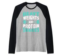 Heavy Weights and Protein Shakes Funny Gym Motivation Lift Raglan Baseball Tee