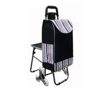 HeavyDuty 6Wheel Folding Shopping Trolley with SeatFoldable Grocery Cart for Seniors Stair Climber 150kg Capacity Hand Truck for Travel & Camping (Black)