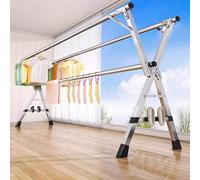 HeavyDuty Clothes Drying Rack with Shoe HolderFoldable Retractable 3 Poles 2.4m/7.8ft for Indoor/Outdoor Drying Solution SpaceSaving Design
