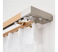 HeavyDuty Double Curtain Rods Silent Aluminium Curtain Track System for Windows Wood Grain Finish 95cm/3.11ft Room Divider Durable WallMounted Solution