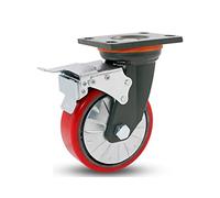 HeavyDuty Metal Swivel Casters with Plate Red Polyurethane Wheels Steel Core 6203 Bearing Load Capacity 1700 lbsIdeal for Industrial and Furniture Use