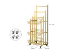 HeavyDuty Metal Umbrella Stand with WheelsStylish Gold MultiPurpose Rack with Hooks for Home Office & SupermarketsDurable SpaceSaving Design (55x35x150 cm)