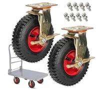 HeavyDuty Rubber Caster Wheels with Brake Set of 2 Swivel Replacement Wheels Ø20/25cm DualBearing FlatFree Tires for Industrial Trolleys