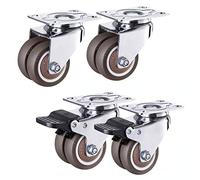 HeavyDuty Rubber Swivel Casters 4 Pack 1.5" (44mm) & 2" (50mm) Quiet Dual Wheel Industrial Wheels 200kg Load Capacity Universal Plate Silent Operation