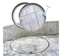 HeavyDuty Stainless Steel Round Manhole Cover & Frame Concealed Septic Tank Access Lid with Pull Hook 440mm x 50mm Outdoor Embedded Access Solution