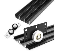 HeavyDuty Triple Track Sliding Door Hardware Kit - Adjustable 3Panel Bypass for Wardrobes Room Dividers & Cabinet Doors - Aluminum Rails (Natural Finish 100cm/3.28ft)