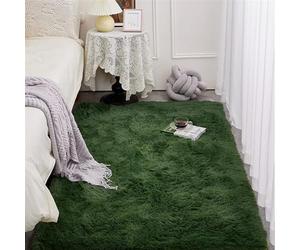 Heavyoff Area Rug for Bedroom Fluffy Shag Rug Super Soft Fuzzy Plush Carpet Rectangular Indoor Rug for Dorm Nursery Kids Room Home Decorative Dark Green, 1.6 ft x 2.6 ft
