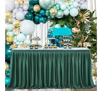 Heavyoff Dark Green Table Skirt for Rectangle Tables 8FT Polyester Tablecloths Wrinkle Resistant Pleated Ruffle Desk Skirts for Birthday Party Banquet Wedding
