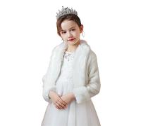 Heavyoff Girls Faux Fur Wrap Shawl Flower Kids Princess Cape Wedding Bolero Jacket Shrug for Party Evening, White B