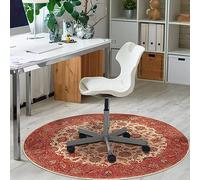 Heavyoff Office Chair Mat for Hardwood Floor, Vintage Bohemian Computer Gaming Rolling Chair Mat, Anti-Slip Backing Low-Pile Office Rug Floor Mat for Home Office, Red Round, d100cm