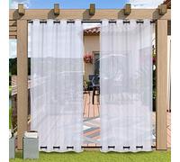 Heavyoff Outdoor Curtain for Patio, White Linen Look Semi-Sheer Curtains Waterproof Gazebo Curtains Top & Bottom Grommet for Pergola Balcony Pool Indoor 1 Panel, W120 x L84