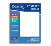 Heavyweight Blank Postcard Paper for Printing - 20 Sheets / 80 Postcards - White - Perforated 4 per sheet - Thick 80lb Cover Cardstock - Inkjet/Laser Printable