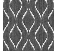 Heavyweight Blown Vinyl Indra Wave Wallpaper Geometric Charcoal and Silver
