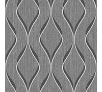 Heavyweight Blown Vinyl Indra Wave Wallpaper Geometric Pattern Grey and Silver