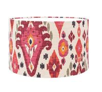 Heavyweight Linen-Blend Ikat Lampshade. Bright Pink and Orange Moroccan Inspired Abstract Geometric Design. Cylinder Style Table and Ceiling Lighting Shade (Pink, 30cm Table Lamp Shade)