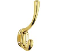 Heavyweight One Piece Hat & Coat Hook 76mm Projection Polished Brass Loops Metallics One Size