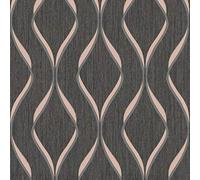 Heavyweight Vinyl Indra Wave Wallpaper Geometric Charcoal and Rose Gold Sample