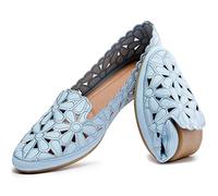 HEAWISH Women's Floral Ballet Flats for Women Black Beige Slip On Flowers PU Leather Round Toe Dress Shoes, Light Blue, 5 UK