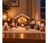 Hebaogugu 2026 Xmas Nativity Sets with LED Light 13 PCS | Cute Nativity Scenes Set for Tabletop & Home Decor, Ideal for Christmas, Birthday Presents